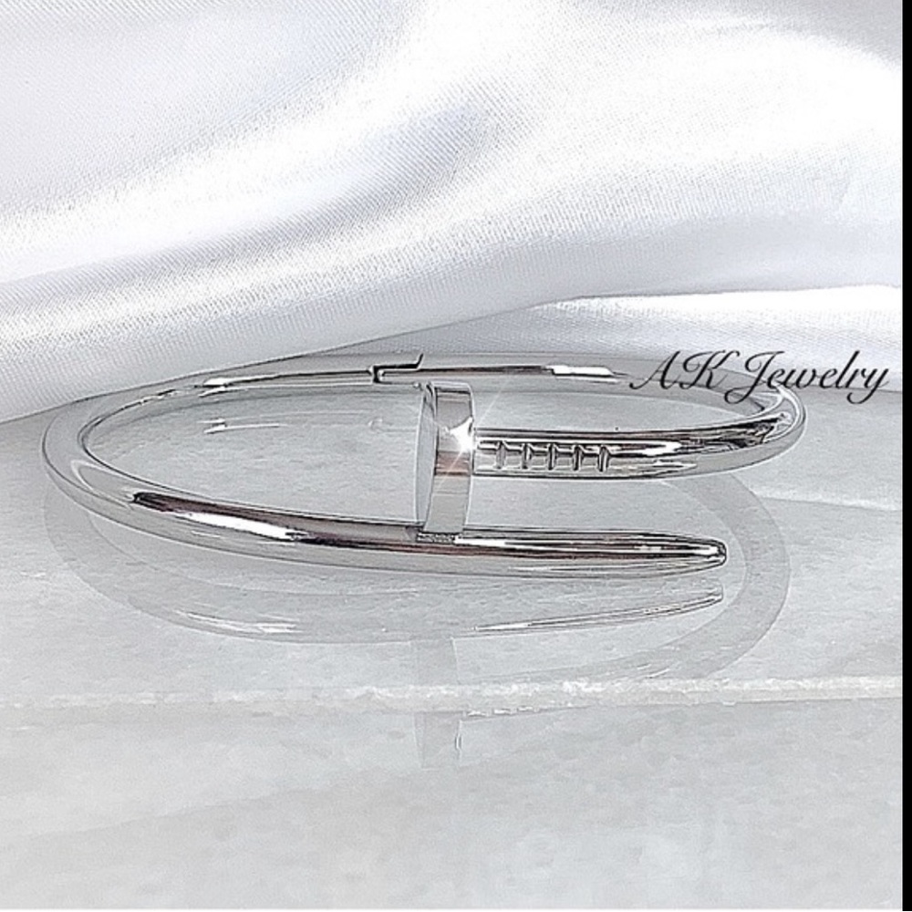 πSilver NAIL Bracelet, Titanium Stackable Bangle - Picture 2 of 5